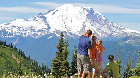 Family Viewing Mt. Rainier from Crystal