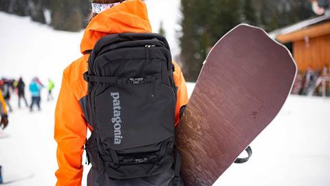 Patagonia backpack on snowboarder