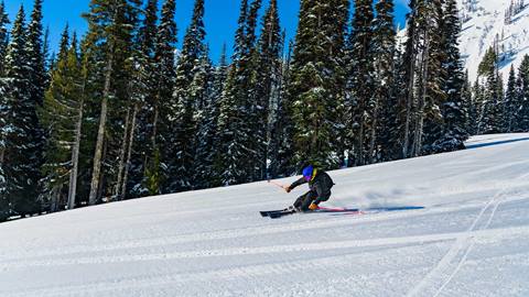 Skier on groomed trail