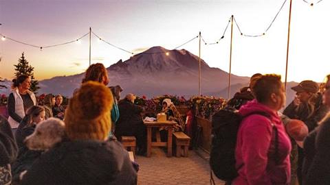 Views of Mt. Rainier from Summit House at sunset. 