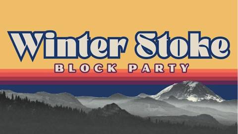 Winter Stoke Block Party Artwork with neon background. 