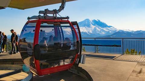 Crystal Mountain Scenic Gondola with Mt. Rainier in the background. 