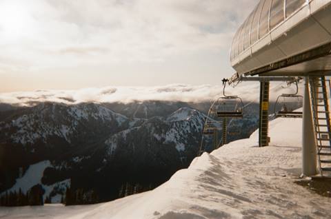 Old Picture of the REX Lift with a Beautiful Background of the Cascades