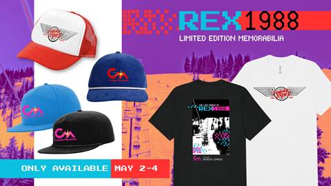 Hats and shirts as merchandise for the Last Riders of REX 1988 Event. 