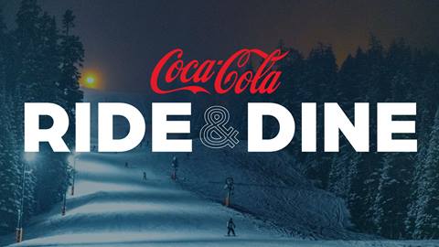 Coca-Cola Ride and Dine promotional graphic featuring  Crystal Mountain Resort logo
