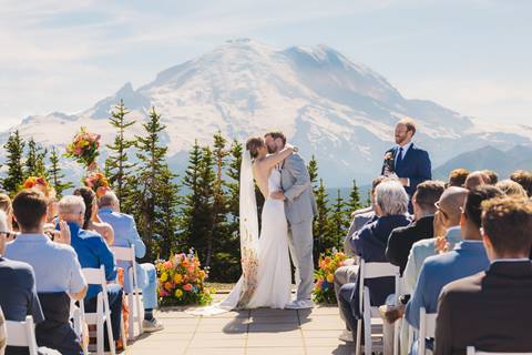 A couple marries in front of Mt. Rainier